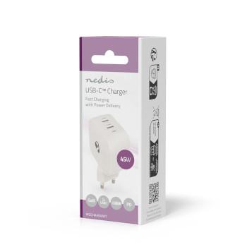 Oplader 45 W GaN PD3.0 Snellaad functie 2.25 / 3.0 A Outputs: - Nedis