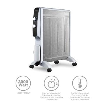 Mobiele micathermische elektrische kachel op wielen 2000W Wit - Trebs