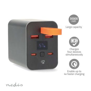 Powerbank 30000 mAh 1.5 / 2.0 / 3.0 / 5.0 A Outputs: 4 Output: 2x - Nedis