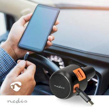 Autolader 60 W 2.4 / 3.0 A Outputs: 3 Poorttype: USB-A / USB-C™ - Nedis