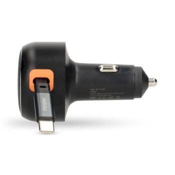 Autolader 30 W 2.4 / 3.0 A Outputs: 1 USB-C™ intrekbare kabel - Nedis