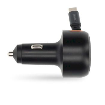 Autolader 30 W 2.4 / 3.0 A Outputs: 1 USB-C™ intrekbare kabel - Nedis
