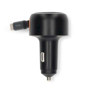 Autolader 30 W 2.4 / 3.0 A Outputs: 1 USB-C™ intrekbare kabel - Nedis