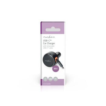 Autolader 30 W 2.4 / 3.0 A Outputs: 1 USB-C™ intrekbare kabel - Nedis