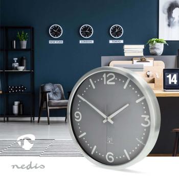 Wandklok Diameter: 300 mm Aluminium Radiogestuurde tijd Stille - Nedis