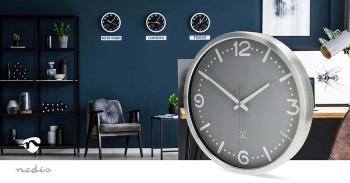 Wandklok Diameter: 300 mm Aluminium Radiogestuurde tijd Stille - Nedis