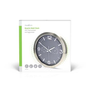 Wandklok Diameter: 300 mm Roestvrij Staal Stille beweging - Nedis
