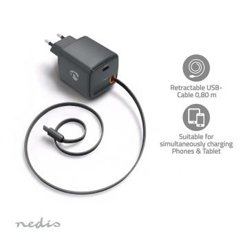 Oplader Met intrekbare kabel 30 W GaN PD3.0 30W 1.5 / 2.0 / 2.5 - Nedis