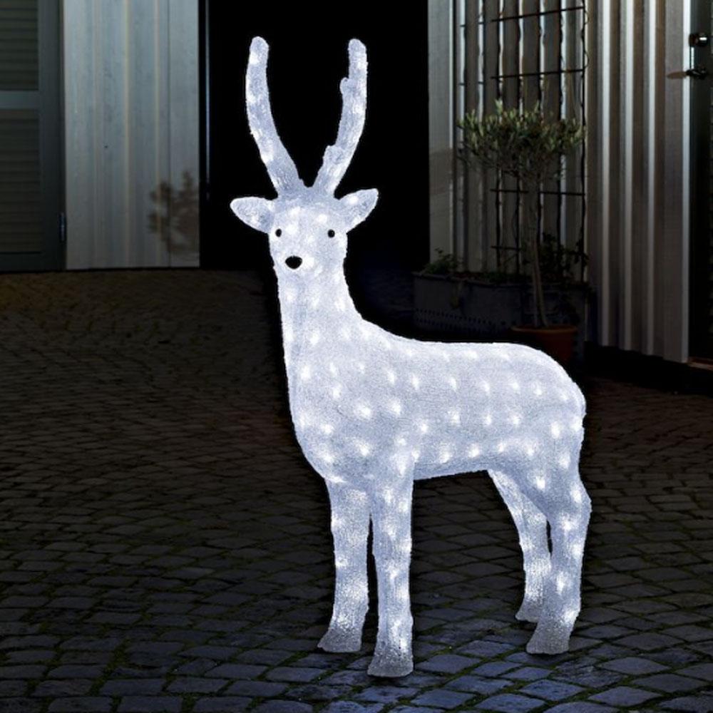 Kerstfiguur - Rendier - Soort: Kerstfiguur Lamptype: Led (160 lampjes) Lichtkleur: Koud wit Toepassing: Binnen en buiten Voeding: Afmetingen: 65.5 x 105 cm